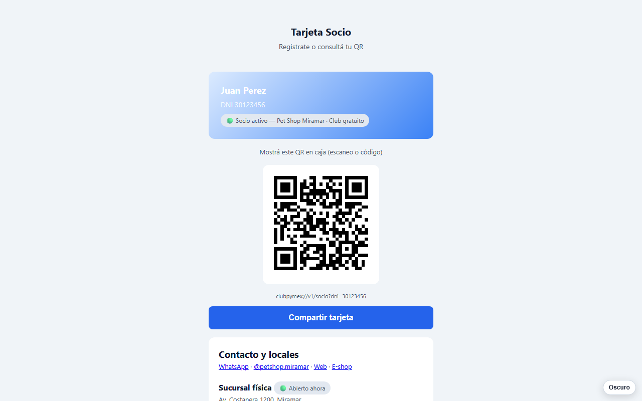 Tarjeta socio en la web